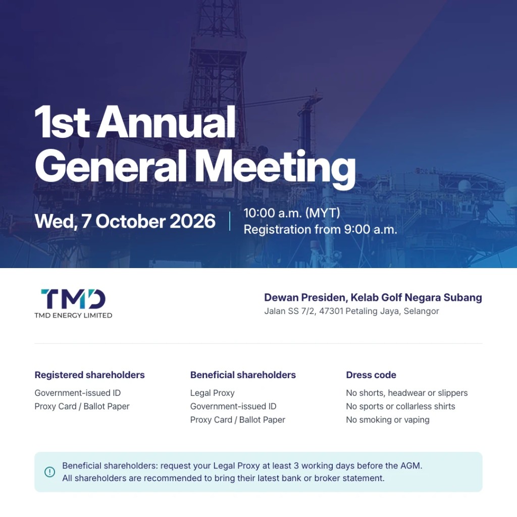 1st Annual General Meeting on Wednesday, 7 October 2026 at 10:00 a.m. MYT